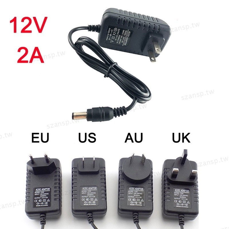 5.5*2.5mm 壁式充電器 AC DC 12V 2000ma 電源適配器 EU UK AU US Plug 用於 L