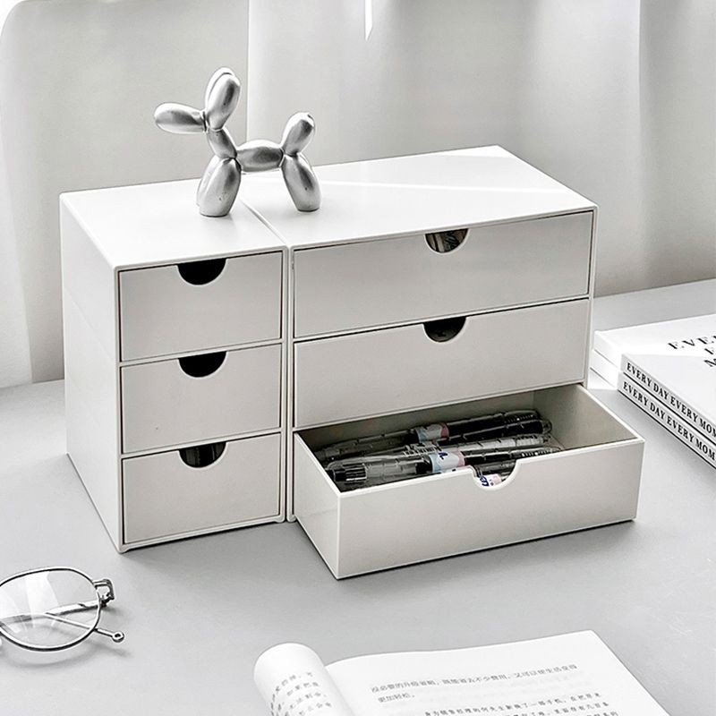 桌面三層收納盒  / 書桌抽屜收納盒  文具整理白色盒子  辦公室雜物盒 可疊加置物盒