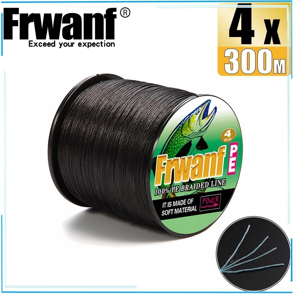 編織線 Frwanf 300M 超強力黑色釣魚耐用編織釣魚線 PE 編織釣魚線