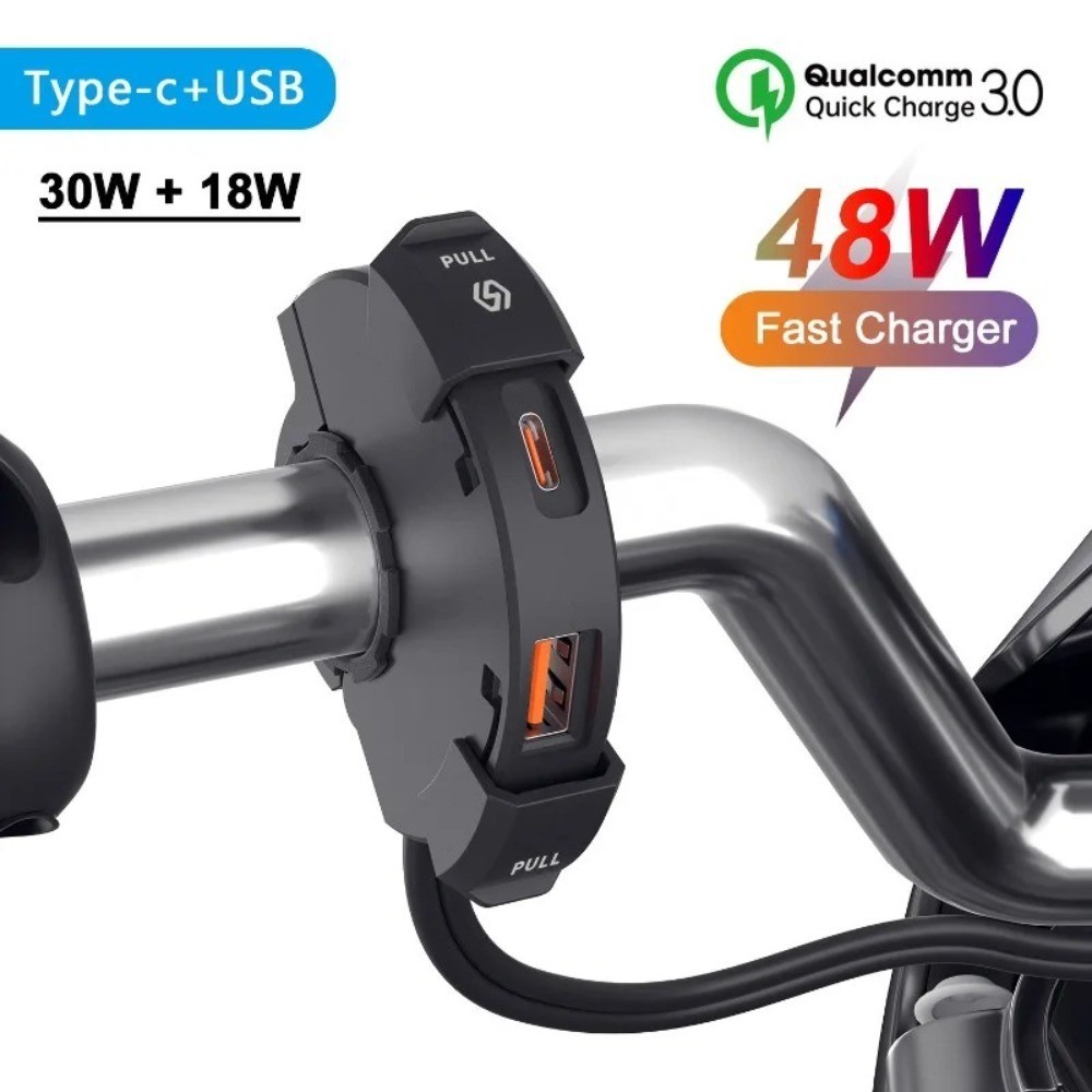 12-24v 摩托車 USB 充電器 48W QC3.0 + Type C 快速充電器防水車把安裝摩托車手機充電器