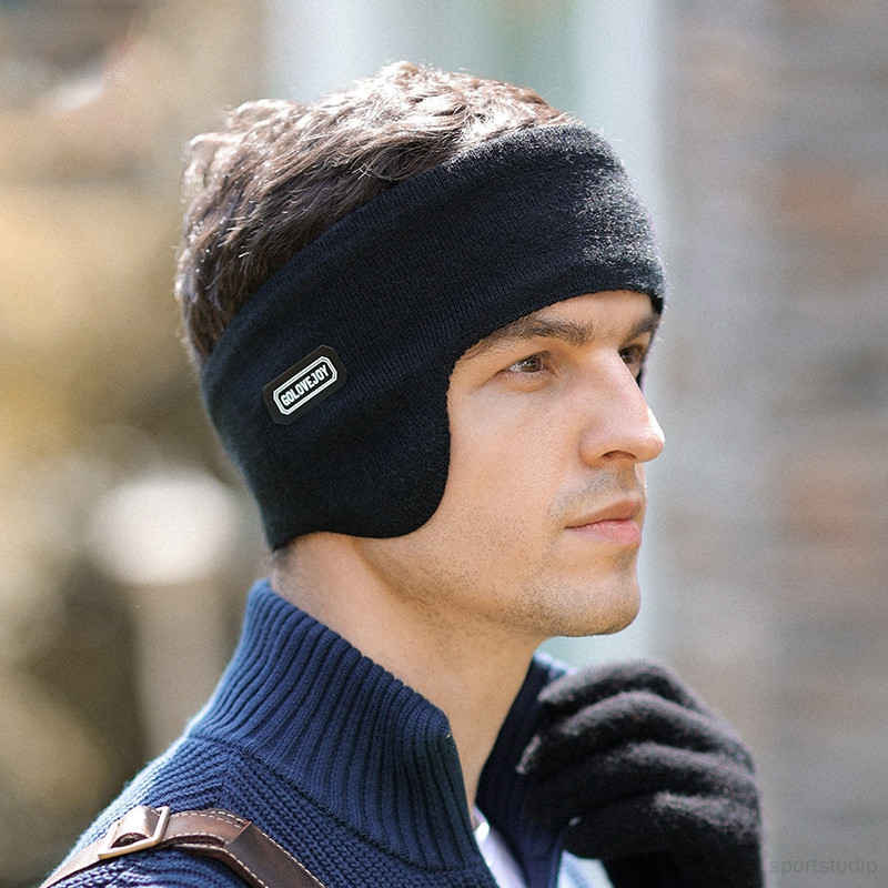 新款男士戶外運動騎行防風雙層保暖頭戴式耳罩黑色/灰色