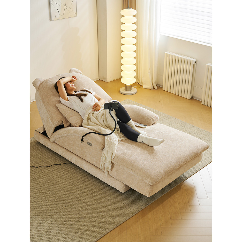 奶油風電動小熊單人沙發可調節可伸縮靠牆角落懶人躺椅貴妃沙發床