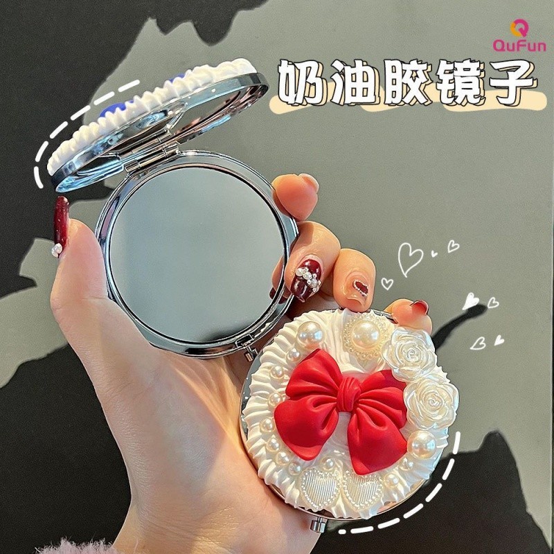 奶油膠化妝鏡 DIY奶油膠鏡子 自製可愛奶油膠化妝鏡 便攜 隨身手工diy製作(送材料包) 小圓鏡 奶油膠配件 WBDU