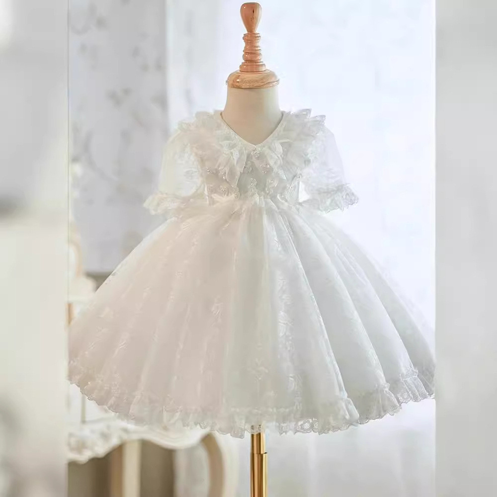 女童禮服公主裙洋氣輕奢小眾高級兒童禮服鋼琴演奏週歲白色洋裝