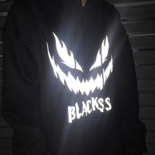 【HOT 本舖】男裝 M-5XL 黑暗系男裝 反光暗黑 潮牌長袖T恤男 潮 ins潮流 寬鬆夏季衣服 長袖帽t