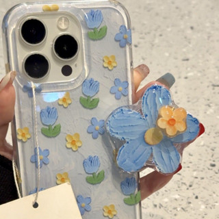 手機殼 適用於iPhone ins藍色油畫花朵16/15promax/14新款13/12/11pro小眾xsmax/xr