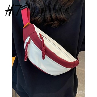 ♥新品特價#H7日係帆佈胸包女ins風潮單肩百搭斜挎小包新款撞色學生運動腰包