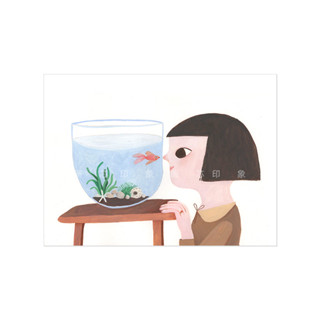 【棲舍】支援訂製丨魚缸凝視可愛治癒系小女孩房間床頭裝飾畫海報未裝裱掛畫替換內芯
