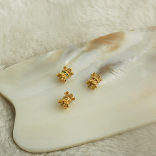 TL-(10pcs)-沙金包金保色彩色鋯石小蠻腰雙面花托diy手工飾品配件鏤空花帽