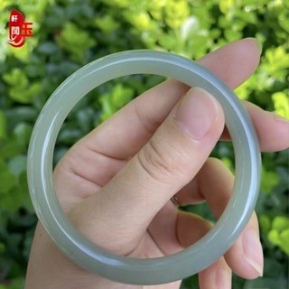 臺灣-熱銷正品天然新疆玉手鐲冰種淺綠且末藍油青色湖水綠飄花圓條美人鐲女