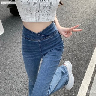 【HK潮流服裝】不對稱牛仔褲喇叭褲女牛仔牛仔褲褲子女 2025 高腰喇叭打底褲緊身復古熱銷韓版