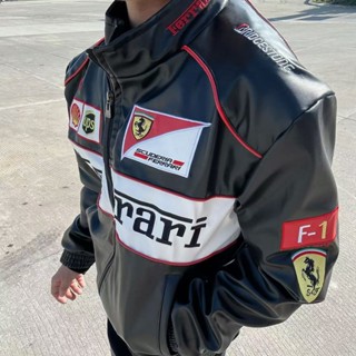 [現貨 高品質]男外套 機車夾克 上衣情侶外套字母賽車服機車外套男款秋冬高階感PU皮衣美式工裝夾克女