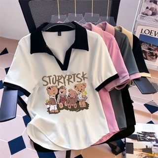 大碼女裝印花短袖t恤女夏季2025新款女裝寬松減齡顯瘦polo衫上衣 印花短袖上衣 顯瘦上衣 短袖t恤女 大尺碼上衣