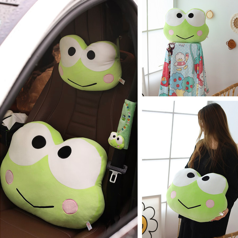 腰靠大眼蛙安全帶套周邊卡通可愛日系頭枕空調毯抱枕青蛙車枕吊飾 C6F1