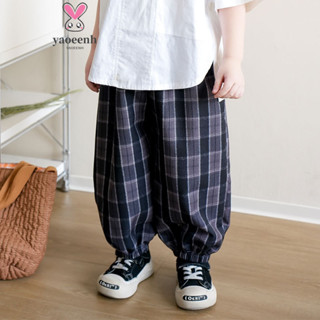 【YAOEENH】100-150CM 夏季兒童薄款時尚燈籠褲 男女童復古風寬鬆休閒束腳長褲 現貨 快速出貨