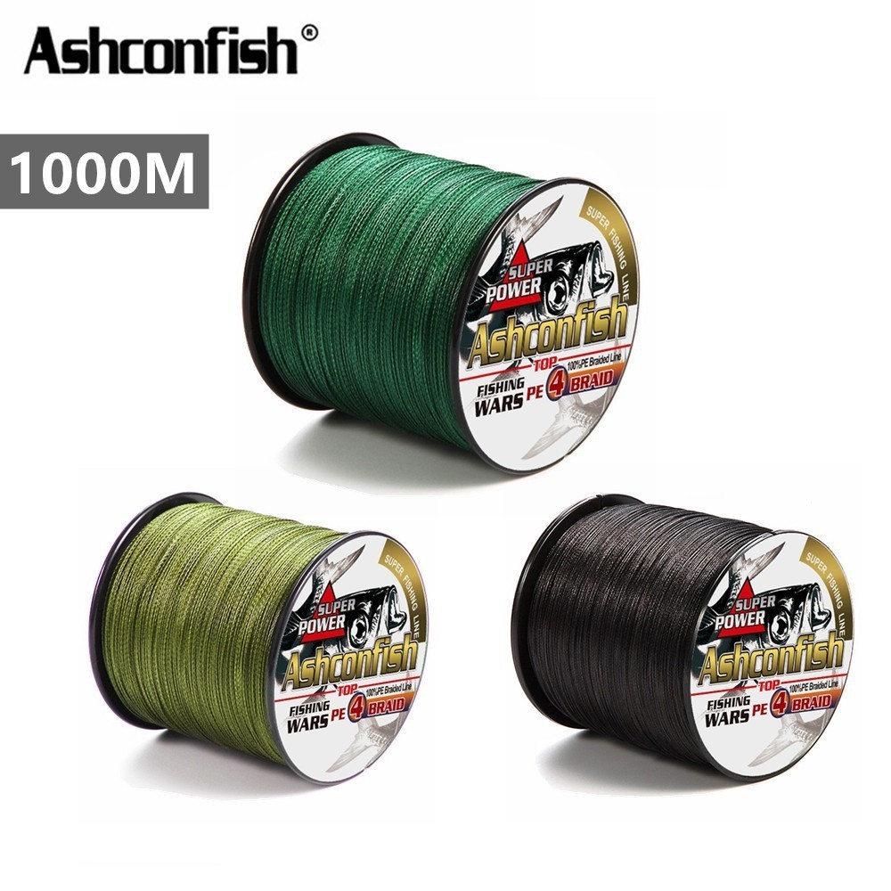 編織釣魚線 ashconfish 1000m 4 股 Dyneema 編織釣魚線 2-100lb PE 線綠色編織釣魚線