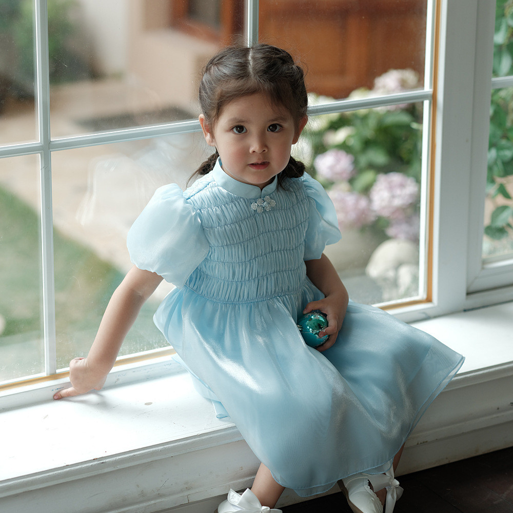 女童 洋裝  復古   國風   童裝   兒童  公主裙短袖紗裙  寶寶新款旗袍