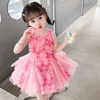 洋裝 公主裙 背心裙 女童 寶寶服裝 童裝 玫瑰花瓣 夏裝 新款 兒童 小女孩 洋氣 網紗