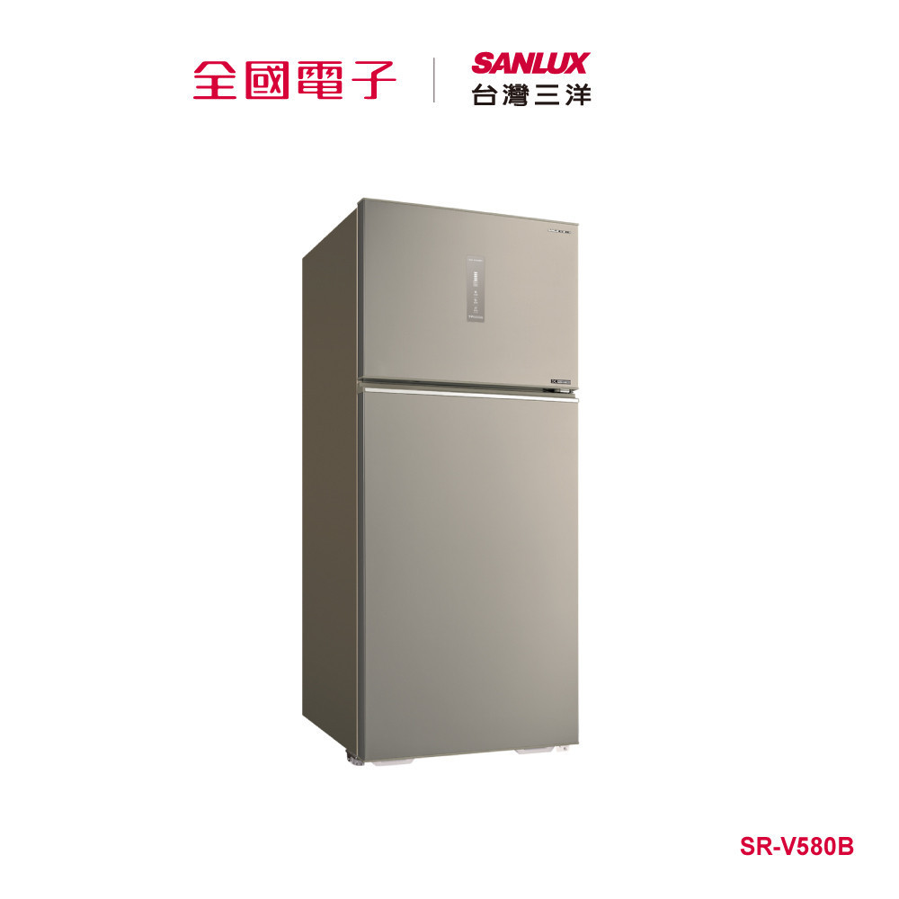台灣三洋580L雙門變頻鏡面鋼板電冰箱  SR-V580B 【全國電子】