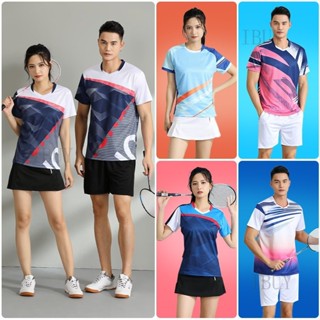 IBUY 羽球衣 羽毛球服 網球上衣 羽毛球服套裝男女情侶夏季短袖速幹透氣排球網球運動比賽乒乓球衣運動套裝運動T恤排汗衫