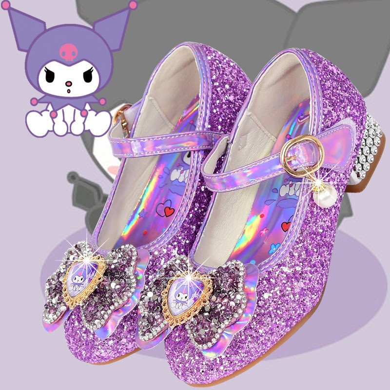 女童高跟鞋春秋庫洛米童鞋兒童紫色公主水晶軟底單鞋小孩子皮鞋