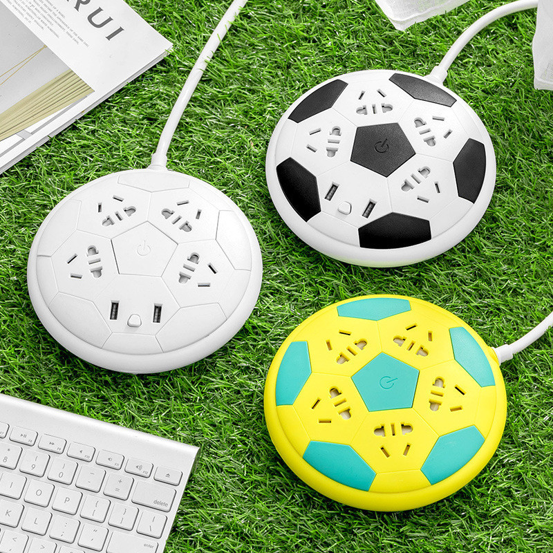 接線板插排創意圓形足球款插座多孔位帶USB開關排插延長線板