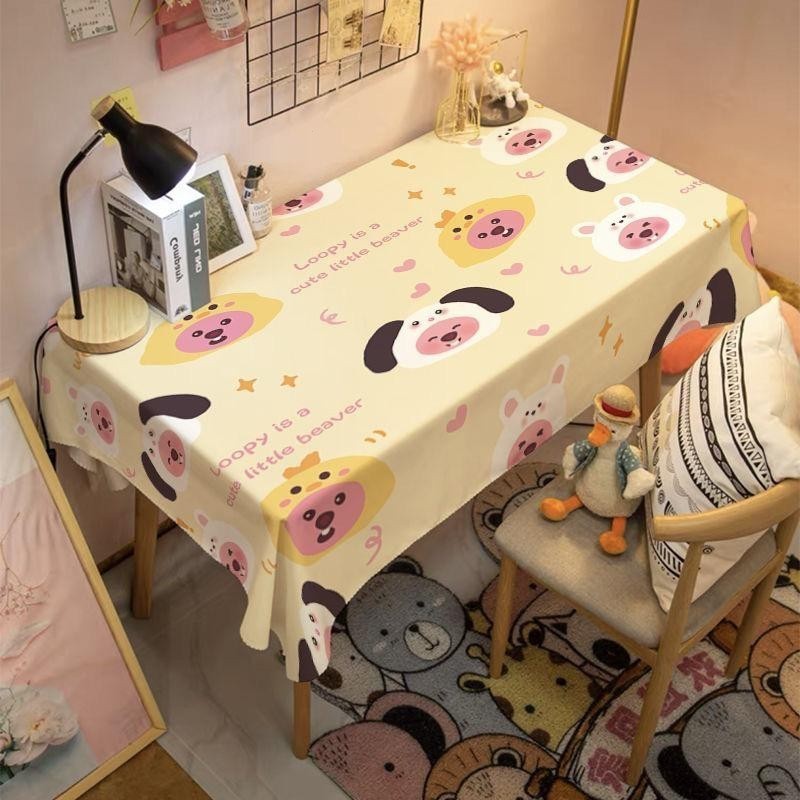 長方形桌布 卡通 Loopy 小海狸 兒童學習桌布 女孩房間化妝台蓋布 攝影道具 桌面家居裝飾
