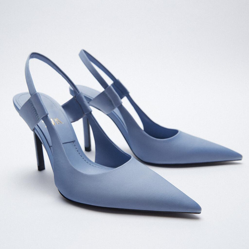 ZARA2021年秋季女鞋法式設計感小眾藍色涼鞋女細跟尖頭高跟鞋單鞋