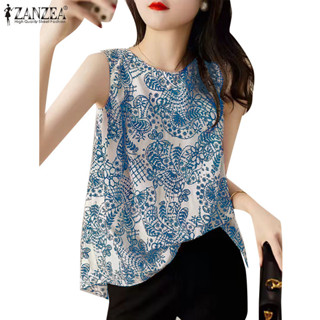 Zanzea 女式韓版休閒圓領印花無袖 A 字背心