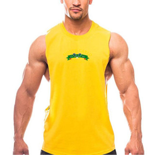 Muscleguys 健身房運動純棉圖案印花夏季訓練健美健身鍛煉 O 領寬鬆無袖襯衫