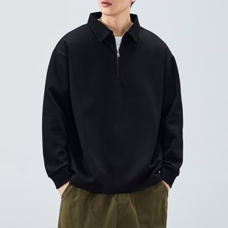 【HOT 本舖】男裝 M-5XL 半拉鏈衛衣男 春秋季 潮流 寬鬆 翻領 上衣服 休閒 POLO領 長袖體恤T恤