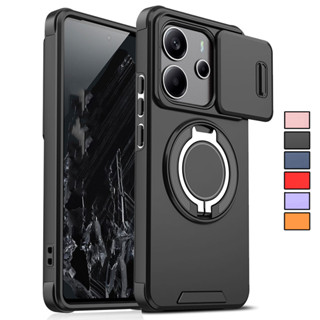 適用於 Redmi Note 14 5G/4G 手機殼帶滑動相機鏡頭蓋,超薄防震保護支架手機殼適用於 Redmi Not