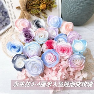 💯新光百貨#永生花人魚姬玫瑰珠光漸變彩色花頭暴力熊團扇玻璃罩節日禮品製作