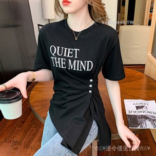 💯精品推薦#【賣場熱銷】短袖開叉T恤女韓版寬鬆顯瘦設計感2025年夏季不對稱ins百搭上衣潮