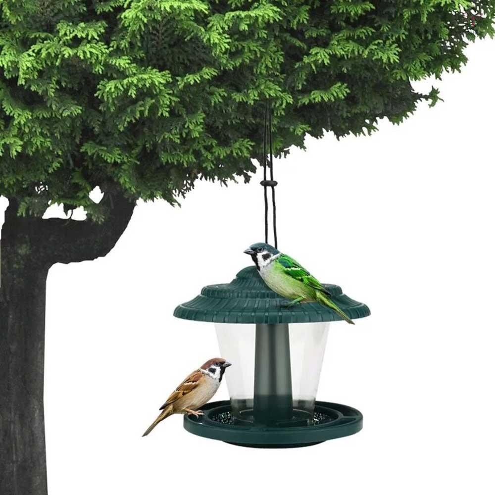 Uurig)戶外懸掛式野鳥餵食器,塑料懸掛式戶外花園後院裝飾透明亭形帶屋頂,帶鐵鉤的防水寵物餵鳥器