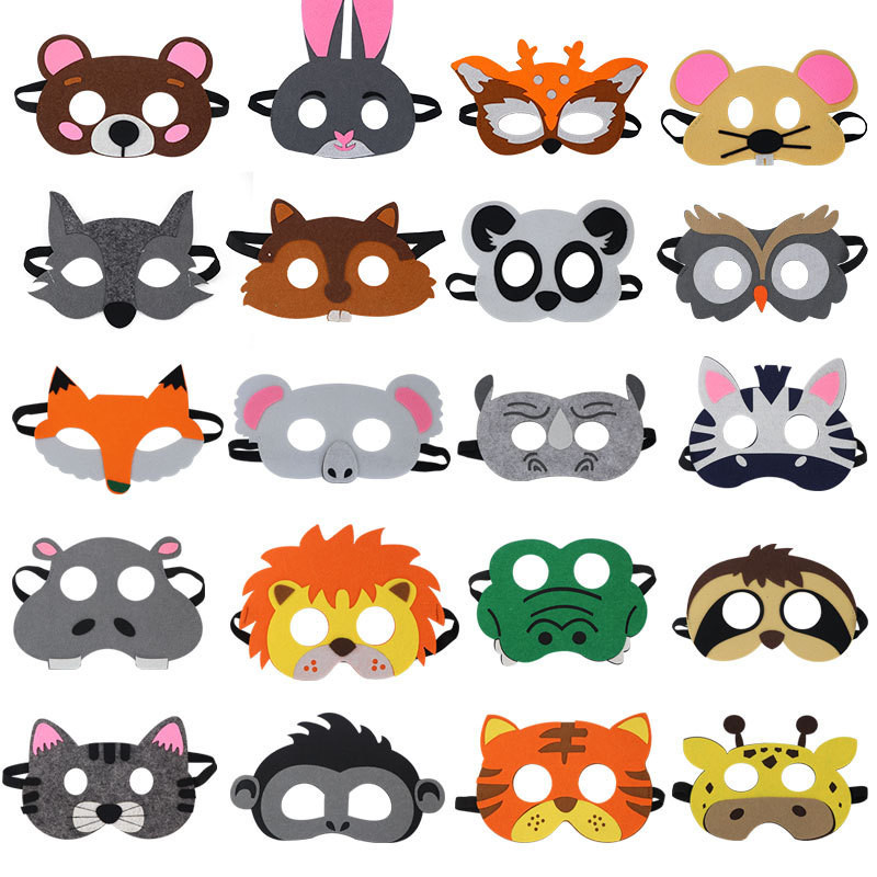 AF六一兒童節頭飾無紡布卡通動物面具青蛙老虎幼兒園表演道具眼罩