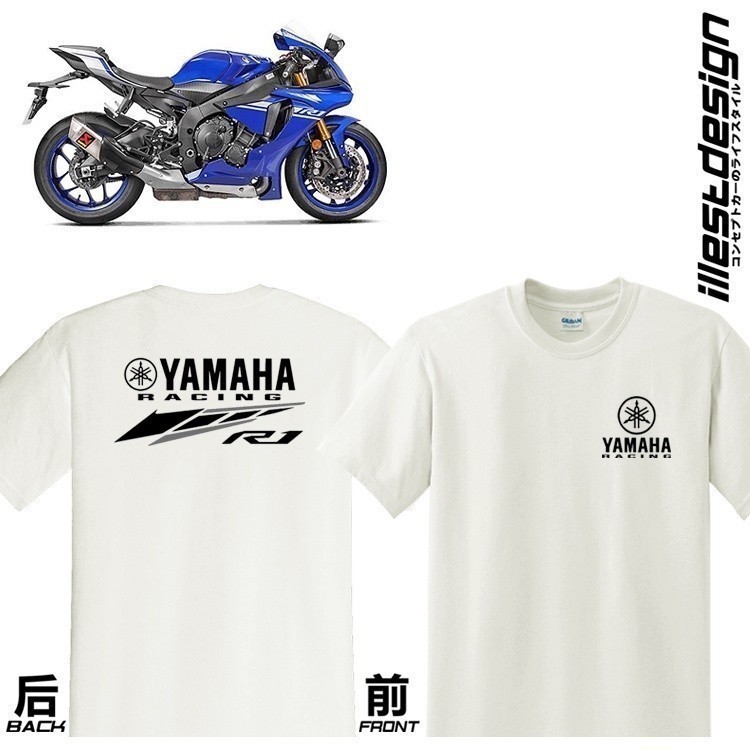 山葉 2024 時尚 23 Moto T 恤:Yamaha R 系列工廠賽車設計白色短袖進口 T 恤。 地址 R1M R