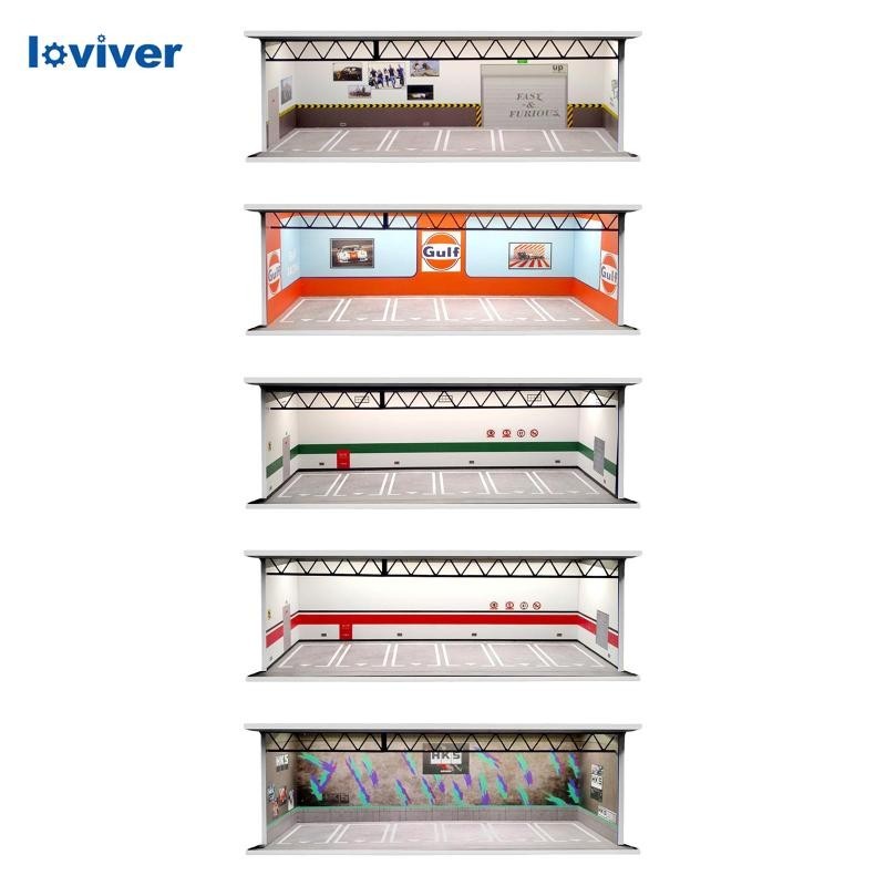 1/64 停車場場景展示櫃合金汽車模型玩具展示架收藏品保護模型汽車車庫桌面裝飾