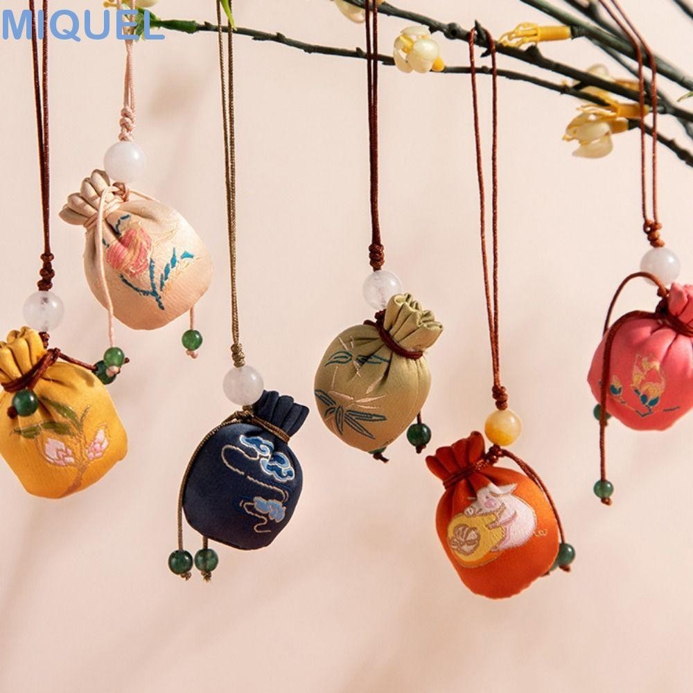 MIQUEL迷你粽子香包,中國風刺繡端午節香包,裝飾性復古錦緞圓球小袋用於移動電話
