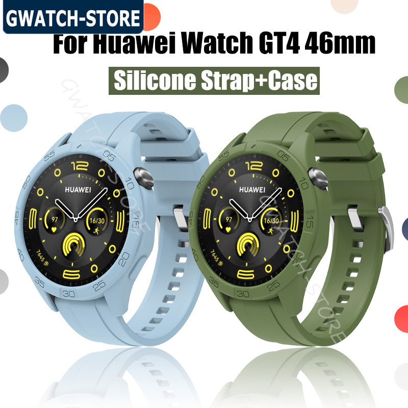 軟矽膠保護殼+錶帶適用於Huawei Watch GT 4 46mm 錶殼彩色矽膠智慧手環替換腕帶使用華為GT4保護套