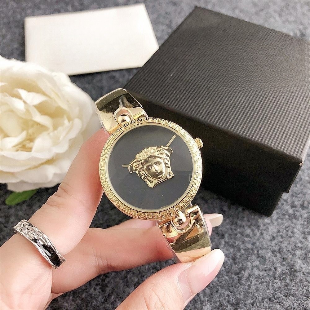 黃金美杜莎手錶時尚奢華石英錶女士手錶，女士密鑲鑽石手錶，個性女王指針式手錶不鏽鋼錶帶