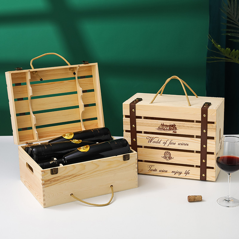 🤩有創客製 客製化 包裝盒 餐盒 紅酒木盒高檔紅酒木箱包裝禮盒定製紅酒盒雙支葡萄酒包裝盒子 可開發票