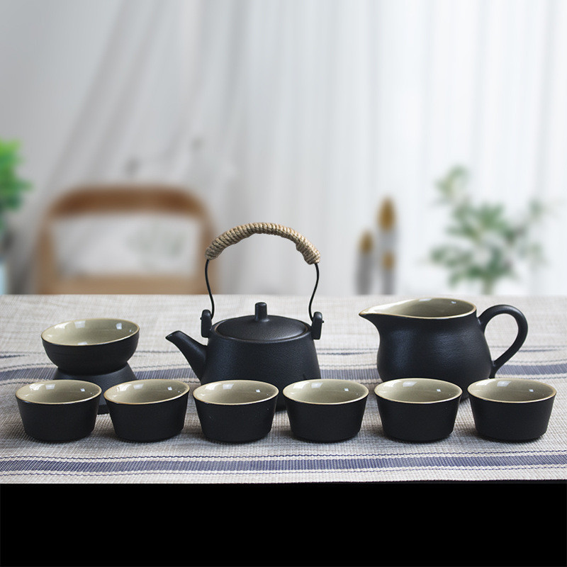 整套茶杯茶具黑陶禪風提樑壺茶具套裝家用客廳辦公旅行功夫茶具