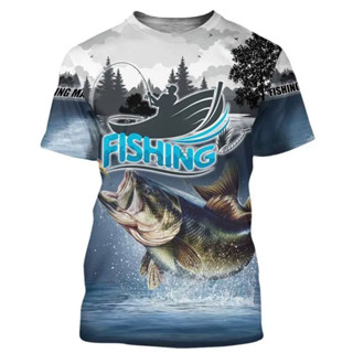 男女3d鯉魚釣魚T恤時尚街頭襯衫圓領短袖大尺碼夏季