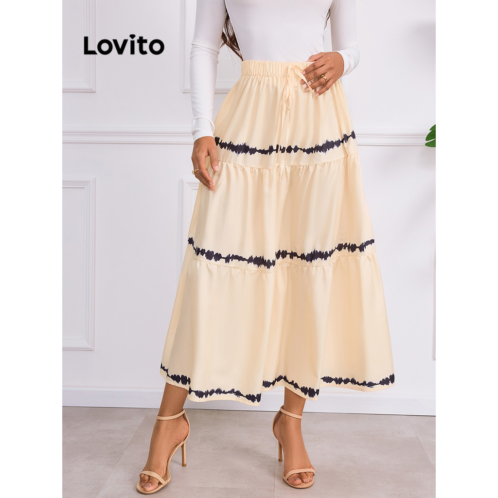 Lovito 女用休閒紮染分層抽繩短裙 LBL12078