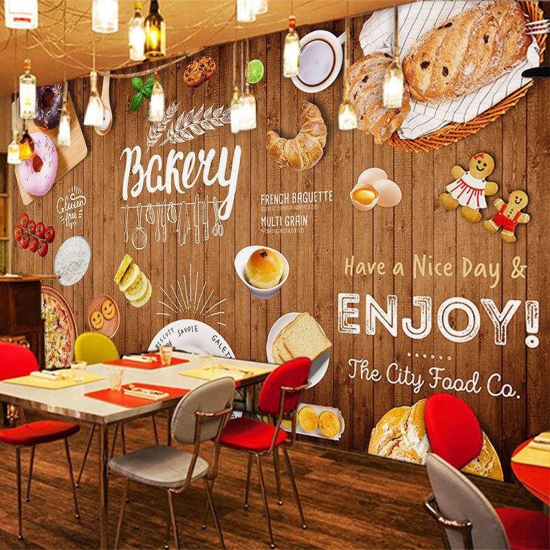 定制3d歐式烘焙食品壁紙壁畫甜品店蛋糕店背景工業裝飾壁畫牆紙貼紙
