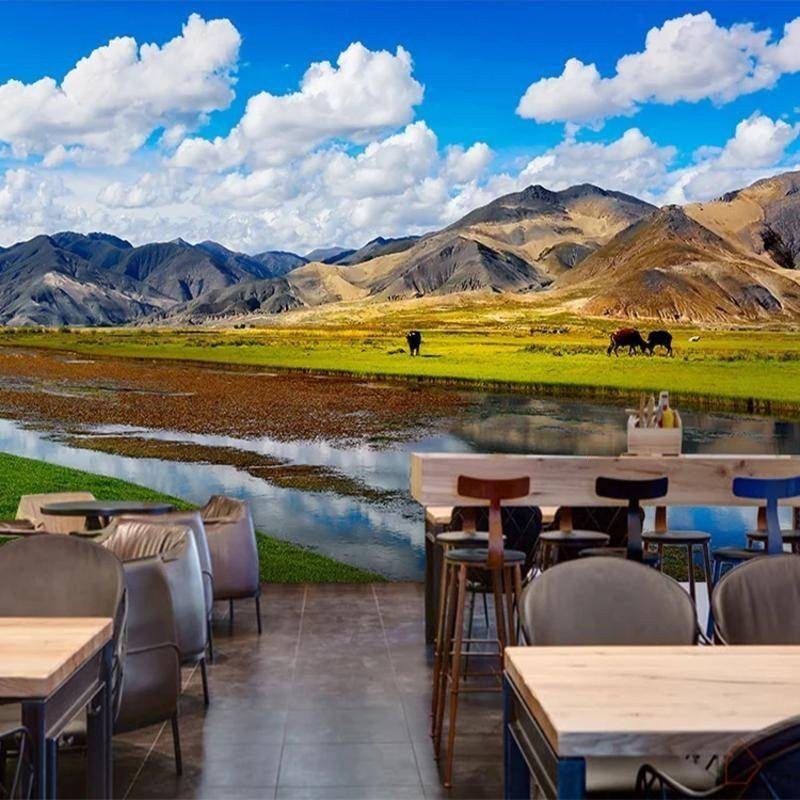 定制中國民族風格拉薩草原自然風景照片壁紙壁畫餐廳客廳沙發背景牆紙家居裝飾貼紙