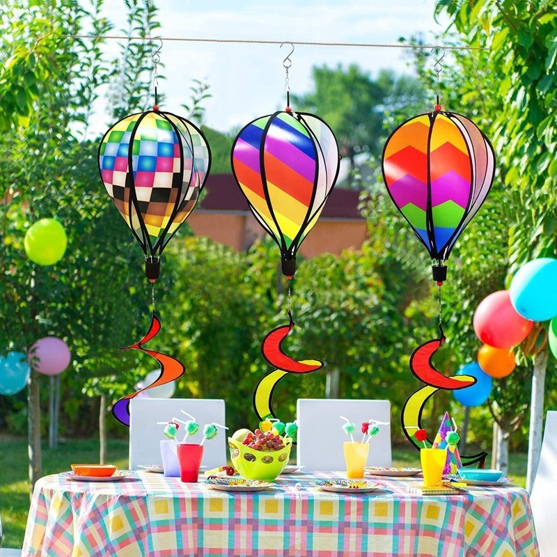 熱氣球風車彩虹風車彩色懸掛風車戶外家庭庭院花園派對裝飾