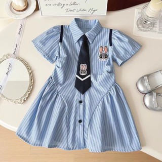 XYJ 學院風韓版POLO時髦洋裝條紋襯衫女寶公主裙
