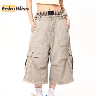 Echobliss 男士牛仔褲 - 美式複古多口袋現代中性街頭闊腿短褲